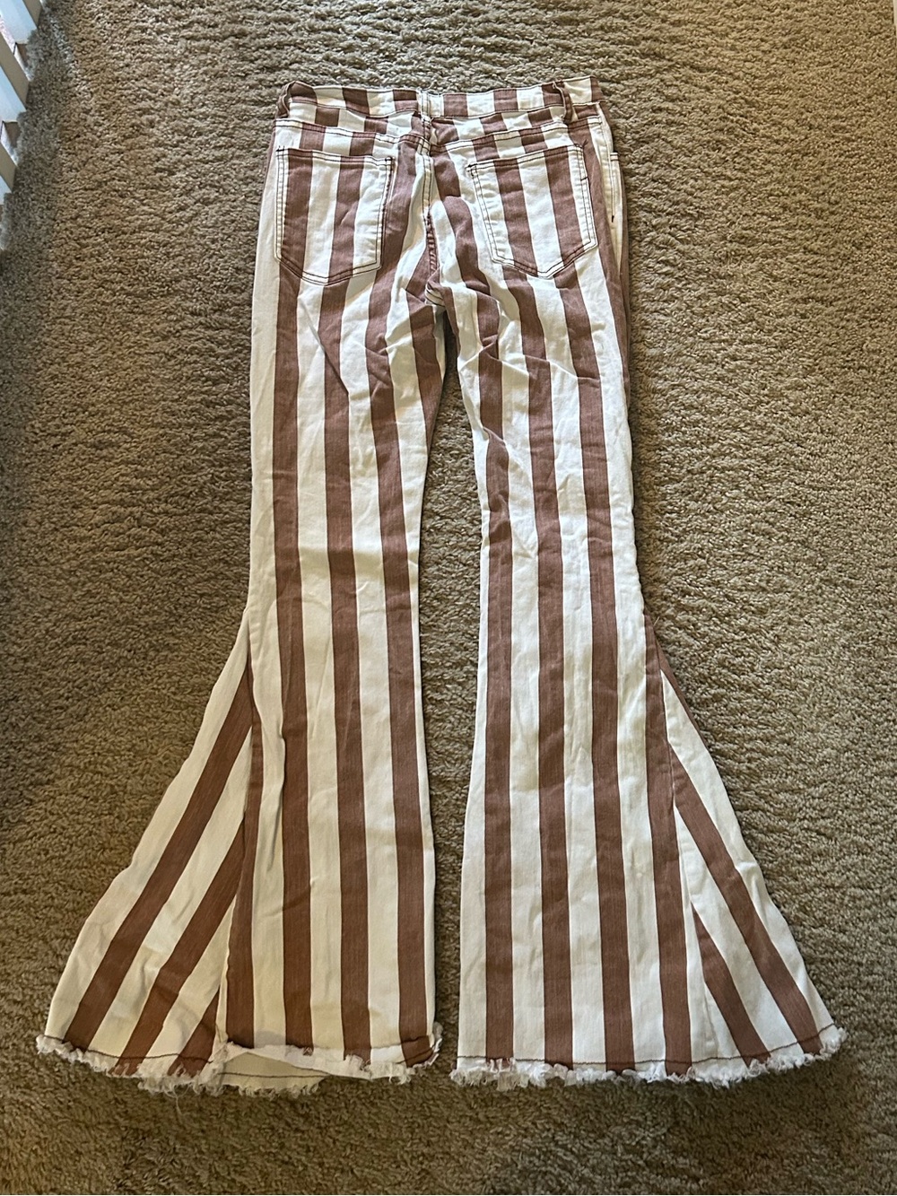 Altar’d State Cream and Brown Striped Flare Pants - Size L
